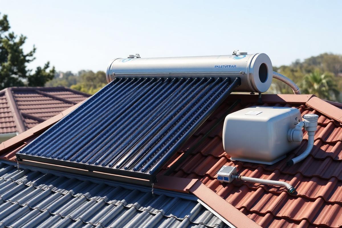 Rooftop solar hot water system with evacuated tubes